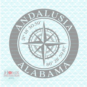 Andalousie Alabama Hometown Home Compass Rose Latitude Longitude Nautical Coordinates svg dxf eps ai cut files for Cricut Silhouette