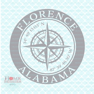 Florence Alabama AL Hometown Home Maritimer Standort Kompass Rose Breitengrad Längengrad Nautische GPS Koordinaten svg dxf eps ai png Plotterdateien