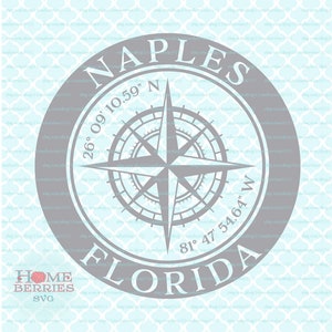 Naples Floride Accueil FL Ville natale Latitude Longitude Boussole Rose Localisation nautique Coordonnées GPS svg dxf eps ai png fichiers