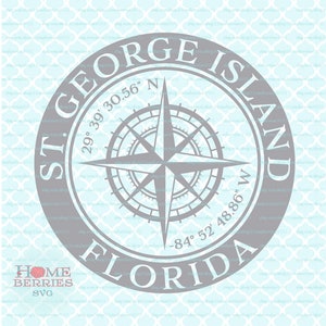 St George Island Floride Accueil Coordonnées FL Ville natale Localisation nautique GPS Latitude Longitude Boussole Rose svg dxf eps png ai fichiers
