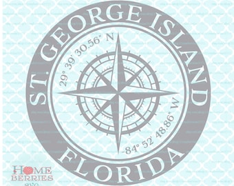 St George Island Florida Inicio Coordenadas FL Ciudad de origen Ubicación náutica GPS Latitud Longitud Brújula Rosa svg dxf eps png archivos ai