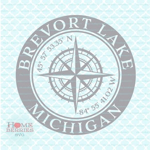 Brevort Lake Michigan Home Koordinaten MI Heimatstadt Kompass Rose Nautische Lage Breitengrad Längengrad GPS svg dxf eps ai png Dateien