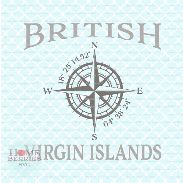 British Virgin Islands Vacation Home Compass Rose Latitude Longitude Nautical Coordinates svg dxf eps ai cut files for Cricut Silhouette