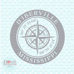 D'Iberville Mississippi MS Home Hometown nautischen Kompass Rose Latitude Svg Dxf eps ai geschnitten Dateien für Cricut Silhouette & andere Maschinen