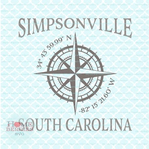 Simpsonville South Carolina Maritime Lage Längengrad Kompass Rose SC Heimatort Koordinaten svg eps dxf ai Plotterdateien