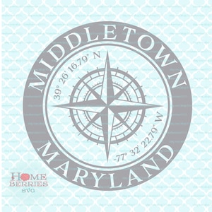 Middletown Maryland Nautischer Ort Breitengrad Längengrad MD Kompass Rose Heimat Koordinaten GPS Heimatstadt svg dxf eps ai png Dateien