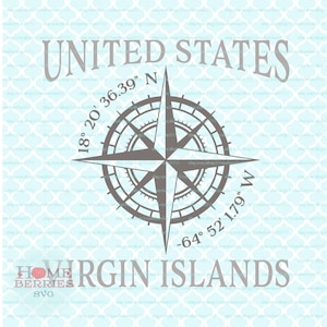 Amerikanische Jungferninseln Heimatstadt Kompass Rose Breitengrad Längengrad Nautische Koordinaten svg dxf eps ai Schnittdateien für Cricut Silhouette