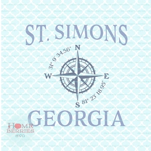 St. Simons Georgia GA Home Latitude Longitude Hometown Nautical Compass Rose svg dxf eps ai cut files for Cricut Silhouette & other machines