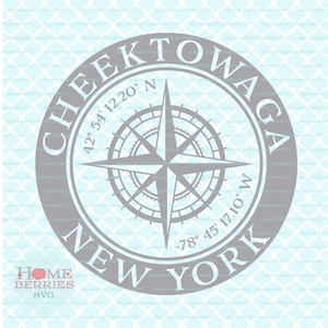 Cheektowaga New York NY ville natale Rose des vents Latitude Longitude Coordonnées nautiques svg dxf eps ai png coupe fichiers