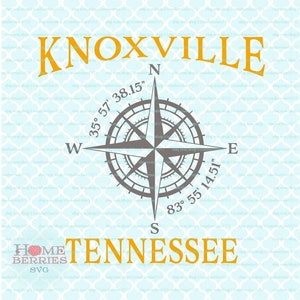 Knoxville Tennessee Hometown Home Compass Rose Latitude Longitude Nautische Coördinaten svg dxf eps ai cut bestanden voor Cricut Silhouette