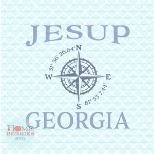 Jesup Georgia Breitengrad Nautische Lage Kompass Rose GA Home Svg Dxf Eps ai geschnitten Dateien für Cricut Silhouette & andere
