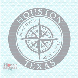 Houston Texas TX Home Kompass Rose Breitengrad Längengrad Nautische Koordinaten svg dxf eps ai png Plotterdateien
