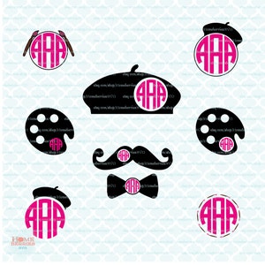 Kunst-Monogramm-Svg Monogramm-Rahmen-Svg Beret-Svg Schnurrbart-Svg Bowtie-Svg Künstler-Signatur