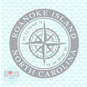 Roanoke Island North Carolina Latitudine Longitudine Vacanza Coordinate NC Home Hometown Compass Rose svg dxf eps ai png cut files