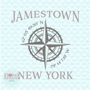 Jamestown New York Home Zustand Heimatstadt Kompass Rose Breitengrad Längengrad Nautische GPS Koordinaten svg dxf eps png ai geschnitten Dateien