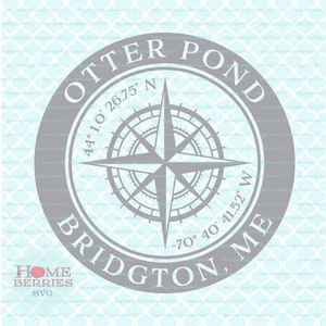 Otter Pond Bridgton Maine Home ME Nautik Lage Breitengrad Längengrad Heimatstadt Kompass Rose Koordinaten svg dxf eps ai geschnitten Dateien