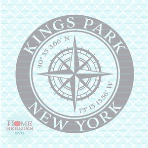 Kings Park New York Nautical Location NY Hometown Koordinaten Latitude Longitude Compass Rose svg dxf eps ai cut Files Cricut