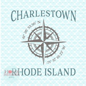 Charlestown Rhode Island Nautical Location Latitude Longitude Kompass Rose RI Hometown Home GPS Koordinaten svg dxf eps ai png Dateien