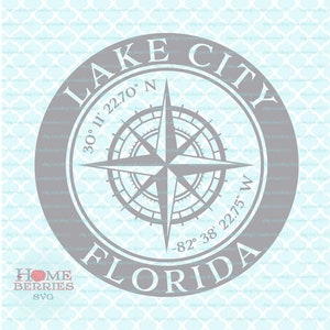 Lake City Florida Heimat Koordinaten FL Heimatstadt Nautik Lage GPS Breitengrad Längengrad Kompass Rose svg dxf eps png ai vut - Dateien
