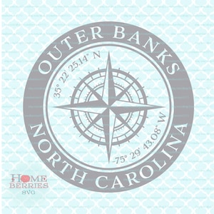 Outer Banks North Carolina Nautical Position Heimatstadt Breitengrad Längengrad Kompass Rose Koordinaten svg dxf eps ai png Dateien