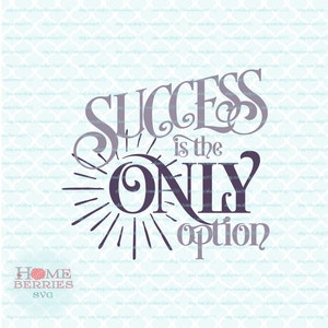 Könnte beinhalten: Eine violette und graue Motivationszitatgrafik mit einem Sonnenstrahlendesign. Der Text lautet "Erfolg ist die einzige Option".
