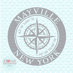 Mayville New York NY Heimatstadt Heimat Kompass Rose Breitengrad Längengrad Nautische Koordinaten svg dxf eps ai png geschnitten Dateien