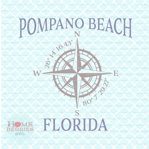 Pompano Beach Florida Heimatstadt Home Kompass Rose Breitengrad Nautische Koordinaten Svg Dxf eps ai geschnitten Dateien für Cricut Silhouette