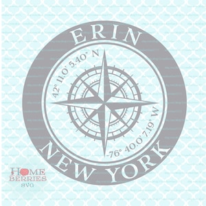 Erin New York Koordinaten NY Nautischer Standort Heimat Kompass Rose Heimatstadt Breitengrad Längengrad GPS svg eps ai dxf png Dateien