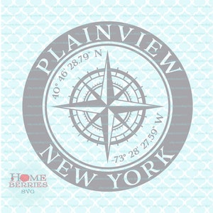 Plainview New York Kompass Rose NY Hometown Koordinaten Breitengrad Länge GPS Nautischer Ort svg dxf eps ai png Dateien