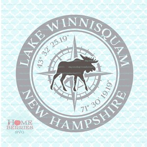 Lake Winnisquam New Hampshire Hometown Latitude Longitude Compass Rose Nautical Location Koordinaten svg dxf eps ai cut files