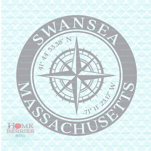 Swansea Massachusetts Home State Heimatstadt Kompass Rose Breitengrad Längengrad Nautik GPS Koordinaten svg dxf eps png ai geschnitten