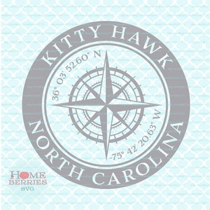 Kitty Hawk North Carolina Breite Längengrad Urlaub Koordinaten NC Home Heimatstadt Kompass Rose svg dxf eps ai png geschnitten Dateien
