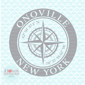 Onoville New York NY Heimatstadt Heimat Kompass Rose Breitengrad Längengrad Nautische Koordinaten svg dxf eps ai png geschnitten Dateien