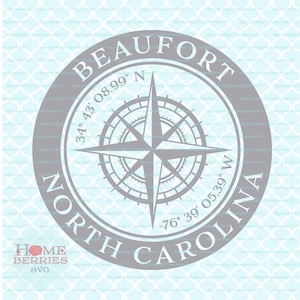 Beaufort North Carolina Nautische Lage Breitengrad Längengrad Kompass Rose Heimatstadt Heimat Koordinaten svg dxf eps ai png geschnitten Dateien