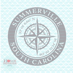 Summerville South Carolina Nautische Lage Breitengrad Längengrad Kompass Rose Heimatstadt Heimat Koordinaten svg dxf eps ai geschnitten Dateien