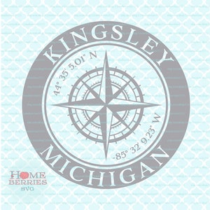 Kingsley Michigan Home State Nautische Kompass Rose Längengrad MI Hometown Koordinaten svg dxf eps ai png Plotterdateien
