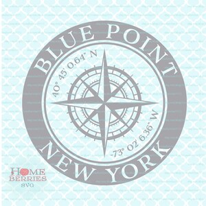 Blue Point New York Nautische Lage NY Hometown Koordinaten Breitengrad Längengrad Kompass Rose svg dxf eps ai Plotterdateien