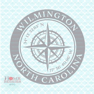 Wilmington North Carolina Nautik Ort Breitengrad Längengrad Kompass Rose Heimatstadt Haus Koordinaten svg dxf eps ai Schnittdateien