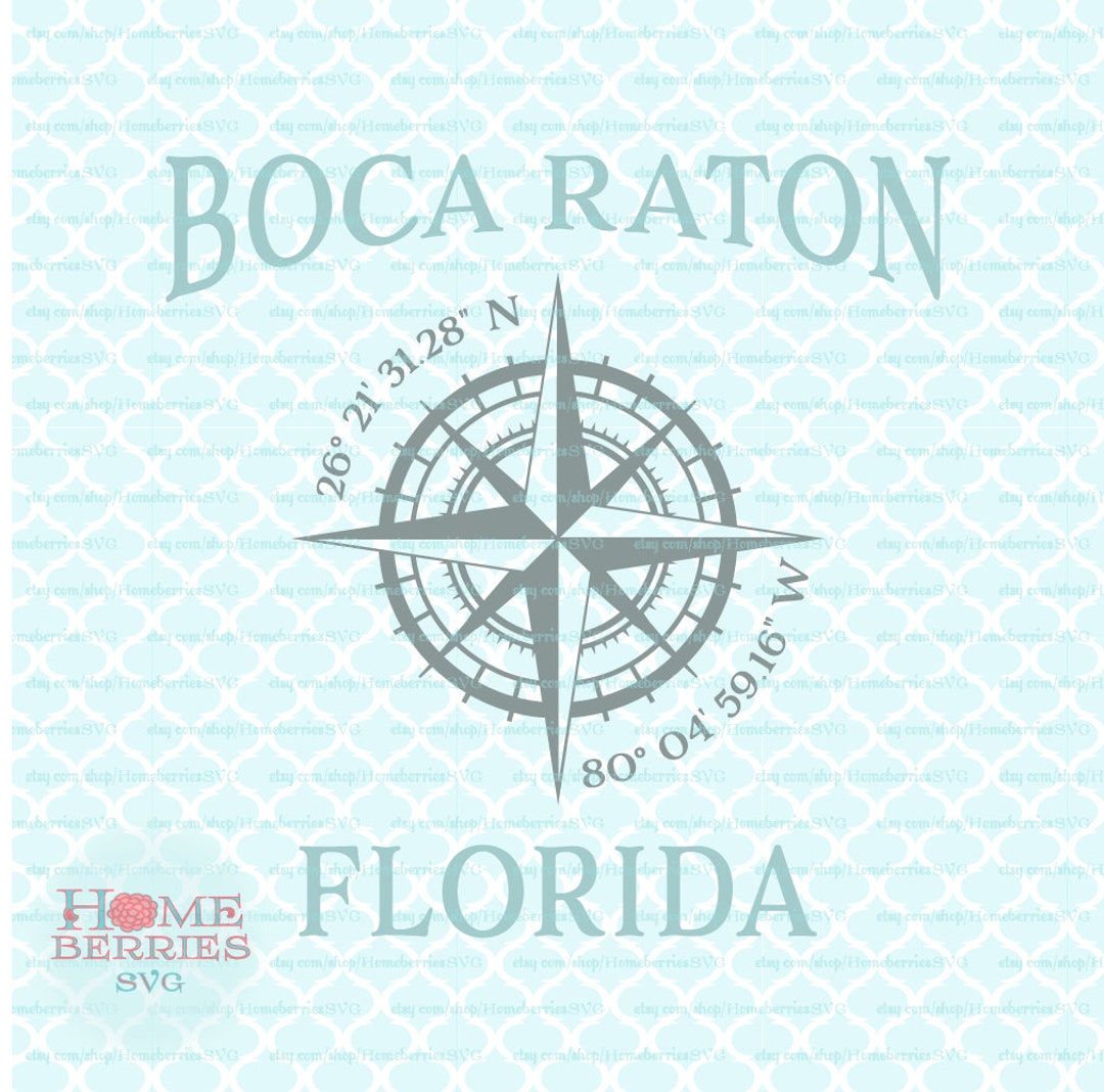 Boca Raton Florida Coordinates Compass Rose Latitude Longitude FL ...