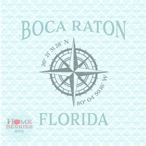 Boca Raton Florida Koordinaten Kompass Rose Latitude Longitude FL Hometown Home GPS svg dxf eps ai png cut dateien für Cricut Silhouette