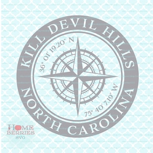 Kill Devil Hills Carolina del Norte Latitud Longitud Coordenadas de vacaciones NC Inicio Ciudad natal Compass Rose svg dxf eps ai png archivos recortados