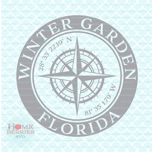 Winter Garten Florida Home FL Hometown Kompass Rose Latitude Longitude Maritime Koordinaten svg dxf eps ai cut Dateien für Cricut Silhouette