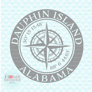 Dauphin Island Alabama Home Kreiskoordinaten Breitengrad Längengrad Kompass Rose Nautische Lage Heimatstadt svg dxf eps ai png Akten