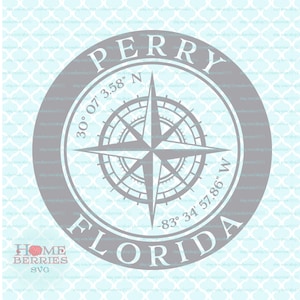 Perry Florida Home Koordinaten FL Heimatstadt Nautik Lage GPS Breitengrad Längengrad Kompass Rose svg dxf eps png ai vut - Dateien