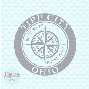 Tipp City Ohio Heimatstadt Urlaub OH Home Kompass Rose Breitengrad nautischen Standort Svg Dxf eps ai geschnitten Dateien für Cricut Silhouette