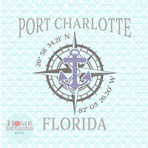 Port Charlotte Florida Kompass Rose Breite Länge FL Heimat Heimatstadt nautische Koordinaten svg dxf eps ai Schnittdateien