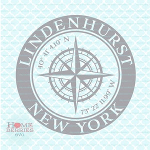 Lindenhurst New York Kompass Rose Latitude Longitude NY Hometown Koordinaten Nautical Location Home GPS svg dxf eps ai png Dateien