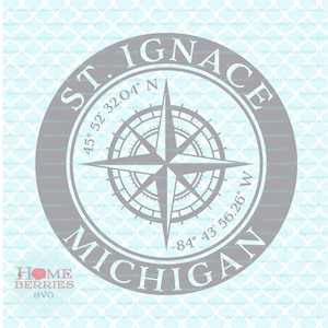 St. Ignace Michigan Home Koordinaten MI Heimatstadt Kompass Rose Nautische Lage Breitengrad Längengrad GPS svg dxf eps ai png Dateien