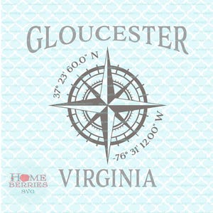 Gloucester, Virginia Heimatstaat, Heimatstadt, Kompass, Rose, Breite, Länge, Nautik-GPS-Koordinaten svg dxf eps png ai Schnittdateien