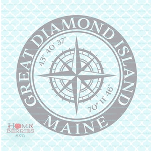 Great Diamond Island Maine Hometown Home Compass Rose Latitude Longitude Nautical Coordinates svg dxf eps ai cut Dateien für Cricut Silhouette
